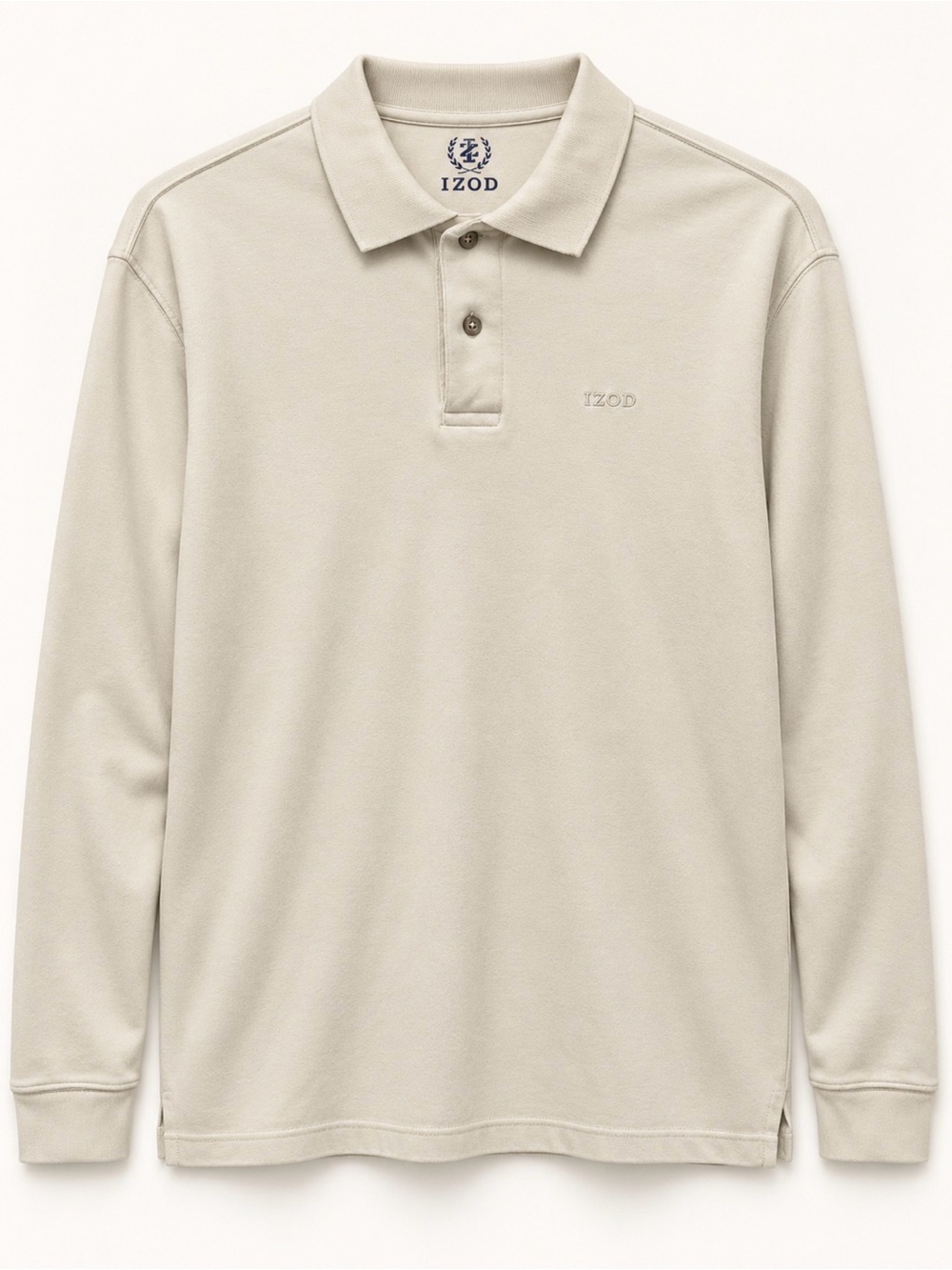 IZOD Men's Long Sleeve cotton Polo Shirt - Beige size m